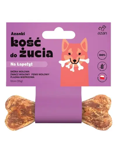AZANKI Os de ros pentru caini mofturosi „Pentru pofta de mancare” cu rumen si tendon vita, 12 cm