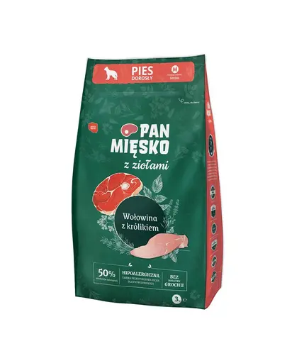 PAN MIESKO hrana caini rasa talie medie cu ierburi aromatice, vita si iepure M 2x3 kg