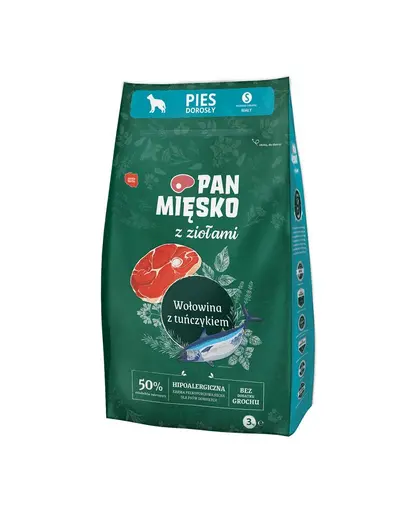 PAN MIESKO cu ierburi aromatice, vita si ton S 2x3 kg hrana caini rase mici