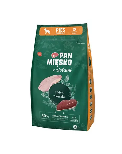 PAN MIESKO hrana caini rasa medie cu ierburi aromatice, curcan si rata M 2x3 kg
