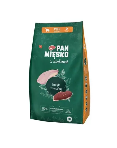 PAN MIESKO hrana caini talie medie M 20 kg ierburi aromatice, curcan si rata