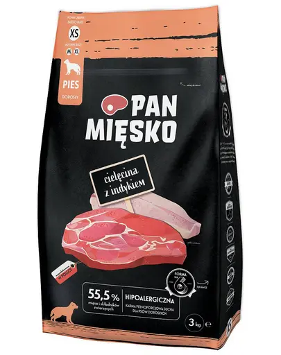 PAN MIESKO Hrana uscata pentru caini talie foarte mica, cu vitel si curcan XS 3 kg