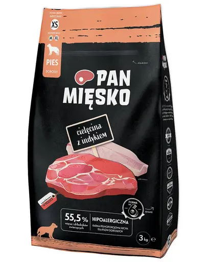 PAN MIESKO Hrana uscata pentru caini talie foarte mica, cu vitel si curcan XS 2x3 kg