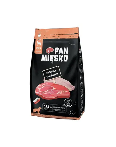 PAN MIESKO Hrana uscata pentru caini de talie mica, cu vitel si curcan 9kg