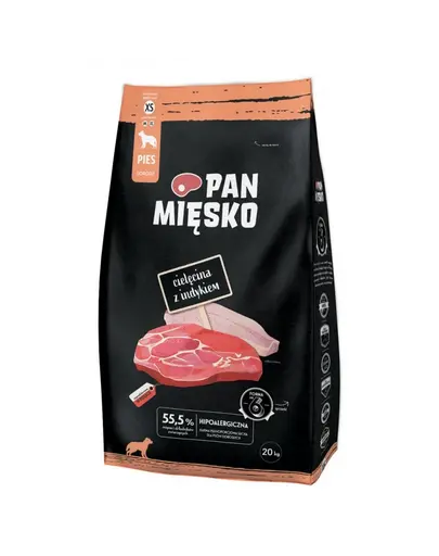 PAN MIESKO Hrana caini talie mica, cu vitel si curcan 20kg