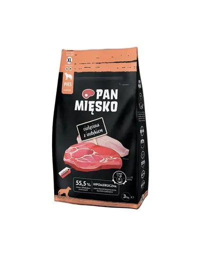 PAN MIESKO Hrana caine talie foarte mare, cu vitel si curcan 3kg