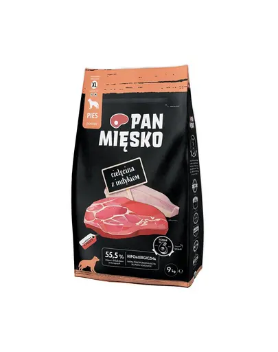 PAN MIESKO Hrana caine talie foarte mare, cu vitel si curcan 2x9kg