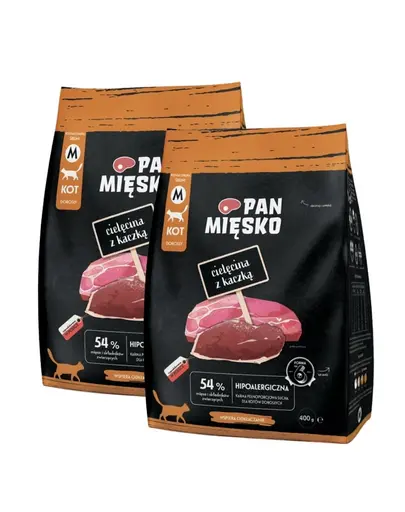 PAN MIESKO Vitel cu rata hrana uscata pentru pisici M 2x400 g