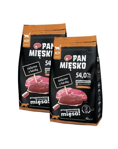 PAN MIESKO Hrana caini adulti talie medie cu rata si vitel 2x10kg