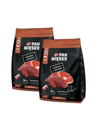 PAN MIESKO Sac de hrana pentru pisici, vita cu caprioara M 2x400 g