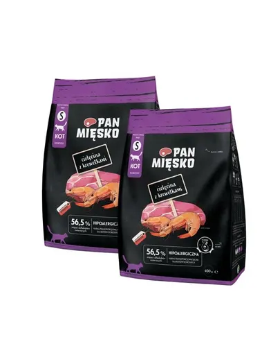 PAN MIESKO Sac hrana pisici, cu vitel si creveti S 2x400 g