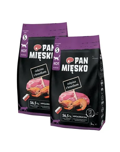 PAN MIESKO Sac hrana pisici cu vitel si creveti S 2x5 kg