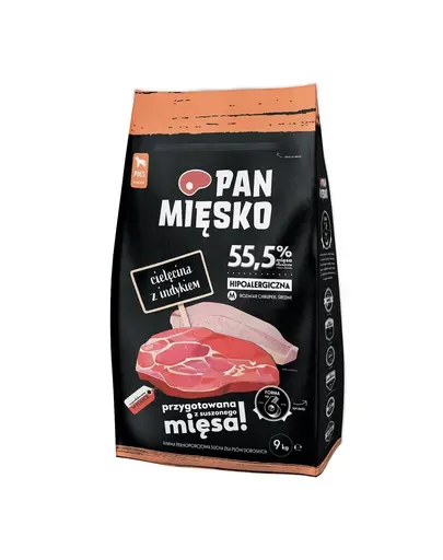 PAN MIESKO hrana caini cu vitel si curcan M 2x9 kg