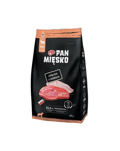 PAN MIESKO Hrana pentru caini de talie medie, cu curcan si vitel 20kg