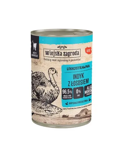 WIEJSKA ZAGRODA Conserva hrana cu somon si curcan, pentru pisici adulte 6x400 g