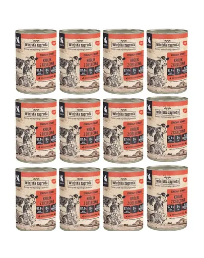 WIEJSKA ZAGRODA hrana umeda pentru pisoi iepure cu vitel 12x400 g