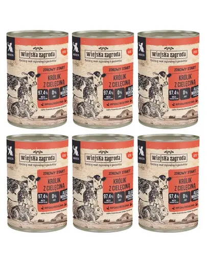WIEJSKA ZAGRODA hrana umeda pentru pisoi iepure cu vitel 6x400 g