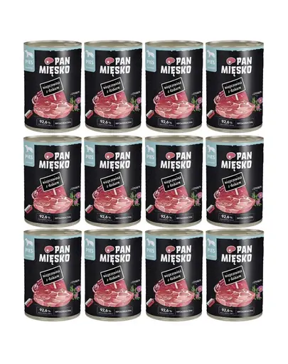 PAN MIESKO Carne de porc cu mistret hrana umeda pentru caini 12x400 g