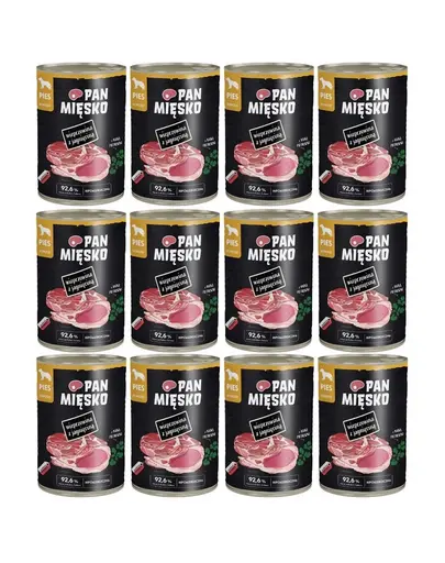 PAN MIESKO Carne de porc cu miel hrana umeda pentru caini 12x400 g