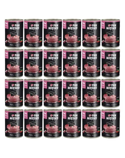 PAN MIESKO Carne de porc cu rata hrana umeda pentru pui de caine 24x400 g
