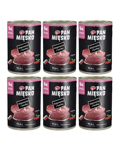 PAN MIESKO Carne de porc cu rata hrana umeda pentru catei 6x400 g