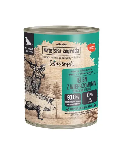 WIEJSKA ZAGRODA hrana umeda pentru Caini cu cerb si porc (Gusturi de Padure) 800 g