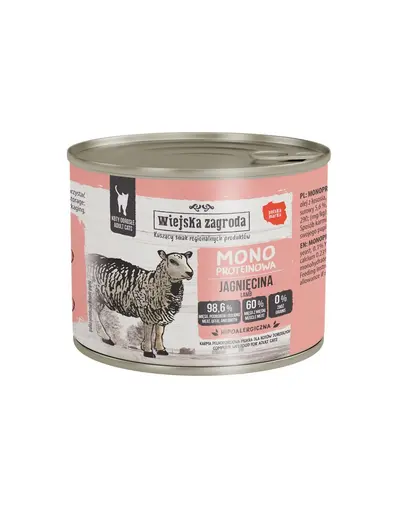 WIEJSKA ZAGRODA Hrana umeda monoproteica pentru pisici cu miel 6x200 g