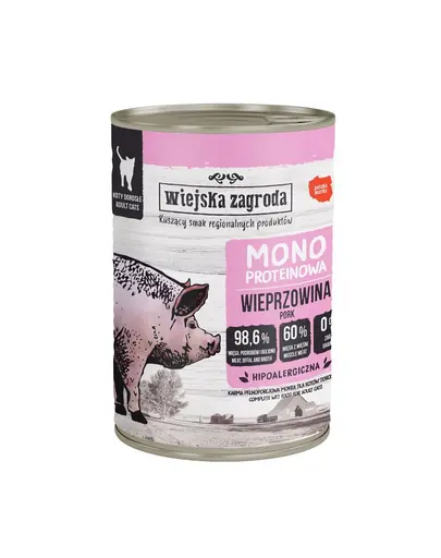 WIEJSKA ZAGRODA Hrana umeda monoproteica cu carne de porc pentru pisici 400 g