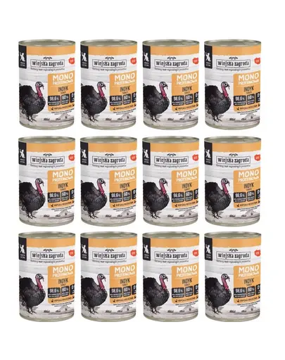 WIEJSKA ZAGRODA Hrana umeda monoproteica cu curcan pentru pisici 12x400 g
