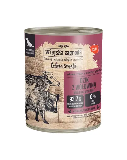 WIEJSKA ZAGRODA hrana umeda pentru caini adulti cu mistret si vita (Gusturi de Padure) 800 g