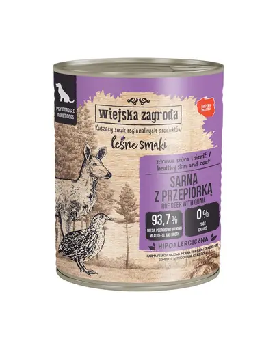 WIEJSKA ZAGRODA hrana umeda pentru Caini adulti cu caprioara si prepelita (Gusturi de Padure) 800 g