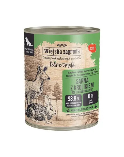 WIEJSKA ZAGRODA hrana umeda pentru Caini adulti cu caprioara si iepure (Gusturi de Padure) 800 g