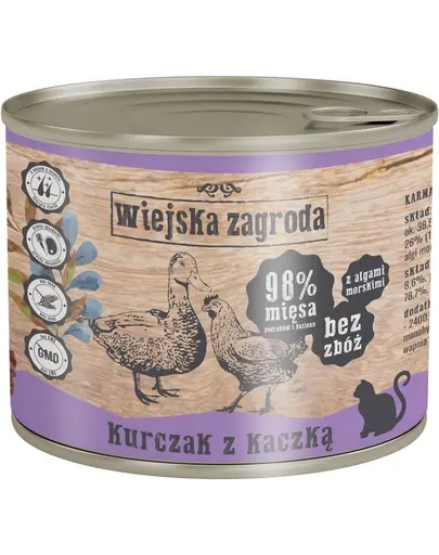 WIEJSKA ZAGRODA Adult Hrana umeda pentru pisici adulte, cu pui si rata 6x200 g