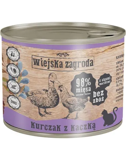 WIEJSKA ZAGRODA Adult Hrana umeda pentru pisici adulte, cu pui si rata 24x200 g