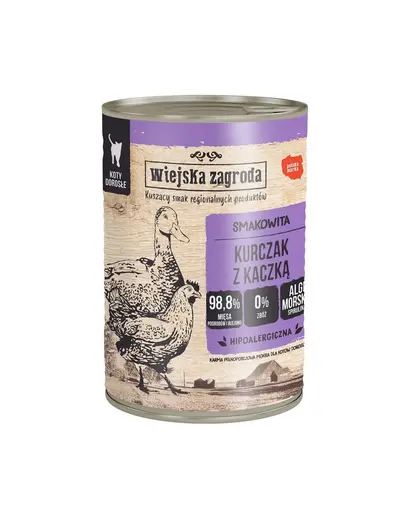 WIEJSKA ZAGRODA Conserva pui cu rata, pentru pisici 6x400 g