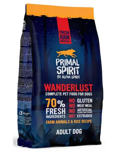 PRIMAL SPIRIT Wanderlust Hrana semi-usoara pentru caini adulti, cu orez si pui 1 kg