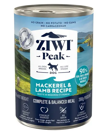 ZIWIPEAK Dog Mackerel&amp;Lamb Hrana umeda pentru caini, cu macrou si miel 390 g