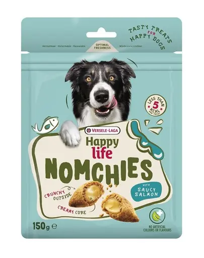 VERSELE-LAGA Happy Life Snack Nomchies Salmon 150g recompensa Caini, cu somon, pentru piele sanatoasa si blana stralucitoare