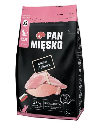 Hrana uscata pisoi hipoalergenica PAN MIESKO 5kg pui iepure crocante XS