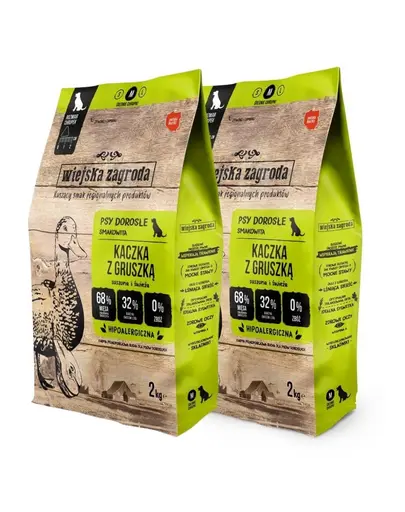 WIEJSKA ZAGRODA Hrana uscata caine talie medie, rata cu para crocante M 2x2 kg