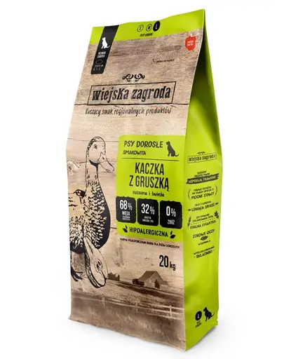 WIEJSKA ZAGRODA Hrana uscata caini adulti talie mare, cu rata si pere crocante 20kg