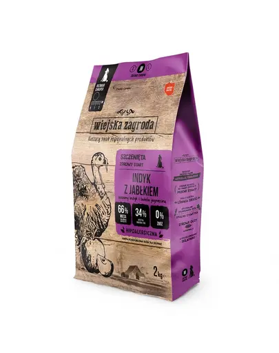 WIEJSKA ZAGRODA Hrana uscata pentru catei curcan cu mar M 2x2 kg