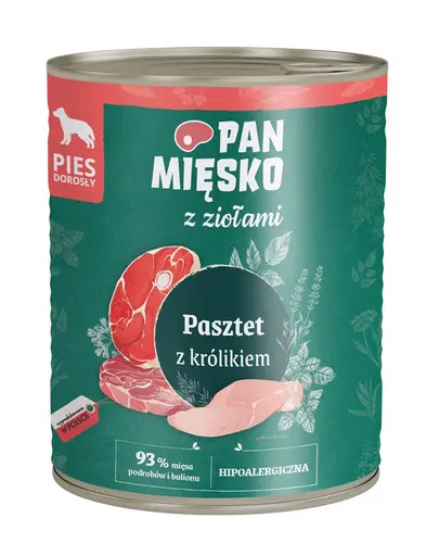 Pan Miesko Pate cu iepure si ierburi, hrana umeda completa pentru Caini 800 g