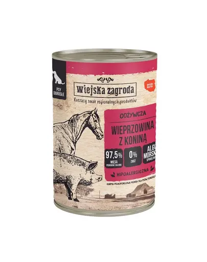 WIEJSKA ZAGRODA Carne de porc cu carne de cal, hrana umeda pentru caini 12x400 g
