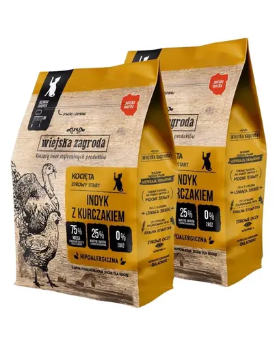 WIEJSKA ZAGRODA Curcan cu pui hrana uscata pentru pisoi 2x400 g