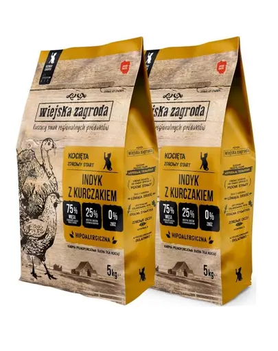 WIEJSKA ZAGRODA Curcan cu pui hrana uscata pentru pisoi 2x5 kg