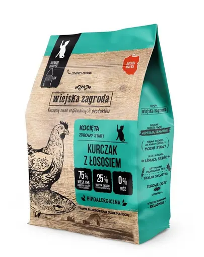 WIEJSKA ZAGRODA hrana uscta pui cu somon pentru pisoi 2x400 g