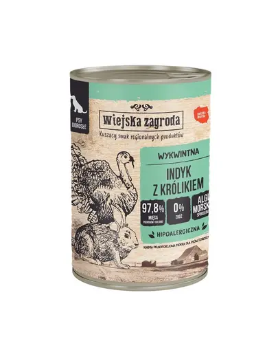 WIEJSKA ZAGRODA Curcan cu iepure, hrana umeda pentru caini 24x400 g