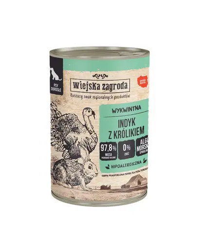 WIEJSKA ZAGRODA Curcan cu iepure, hrana umeda pentru caini 12x400 g