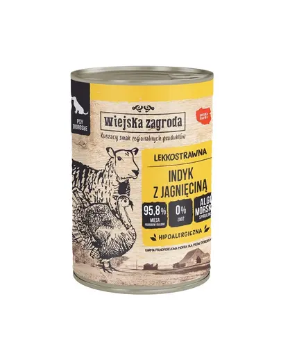 WIEJSKA ZAGRODA Curcan cu miel, hrana umeda pentru caini, 24x400 g